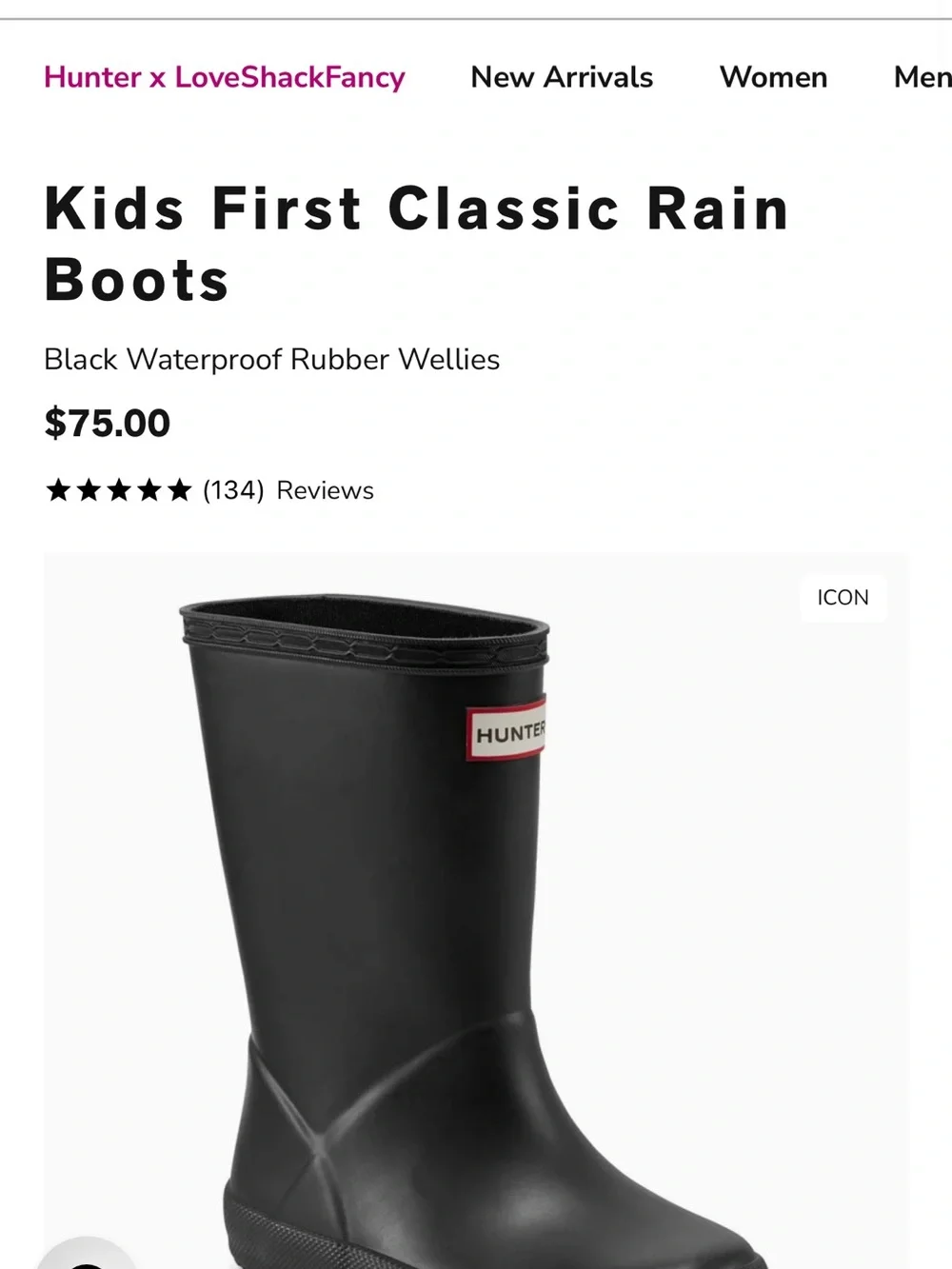 Hunter Kids First Classic Rain Boots Black Waterproof Rubber Wellies 5C